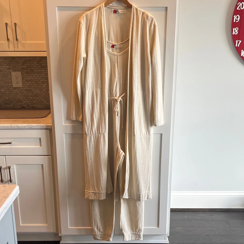 Free People Womens Bicoastal Set Elegant Cream Jumpsuit With Matching Duster - Picture 3 of 6